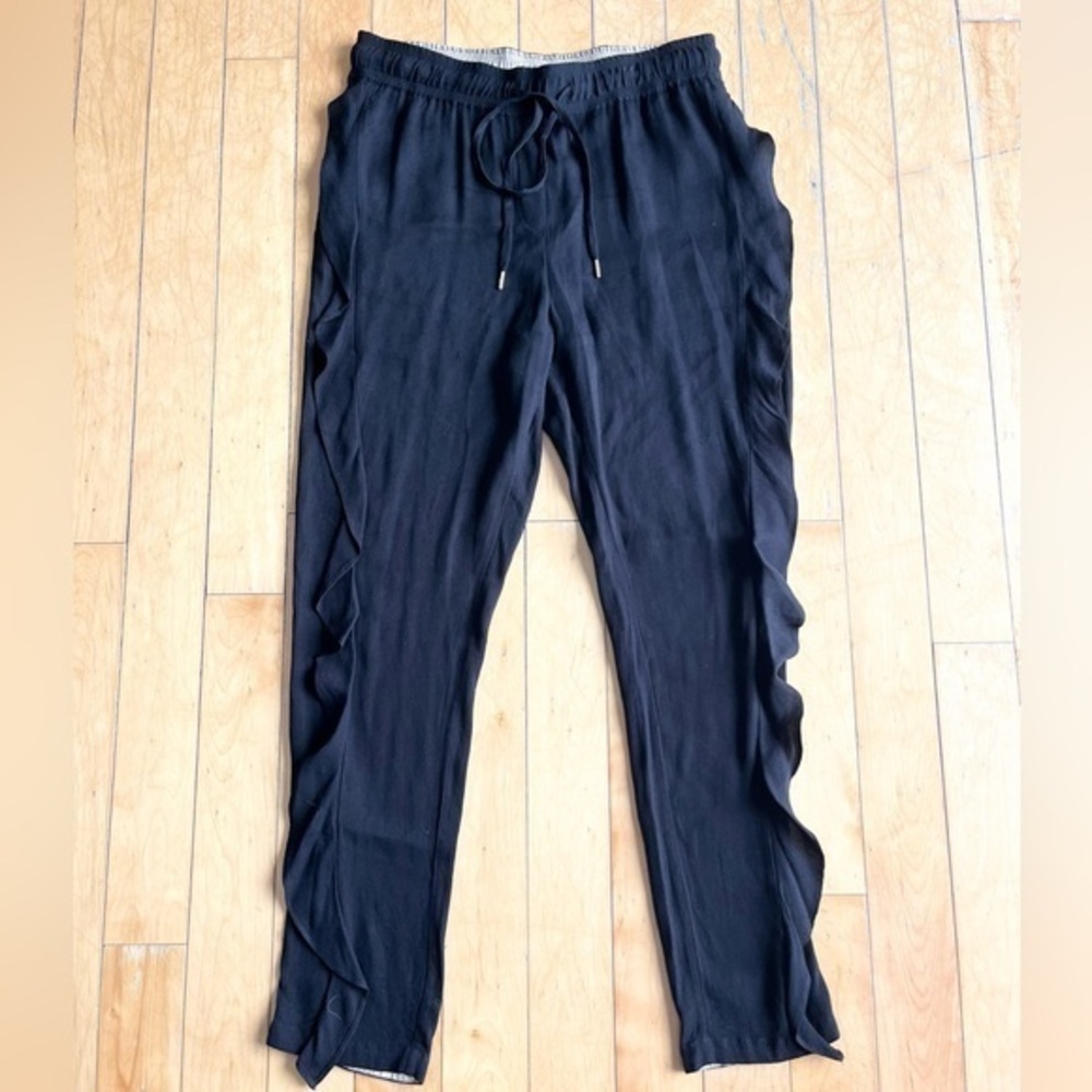 Noa Noa Relaxed Fit Boho Flowy Ruffle Black Pants with Elastic Waist – Size 40